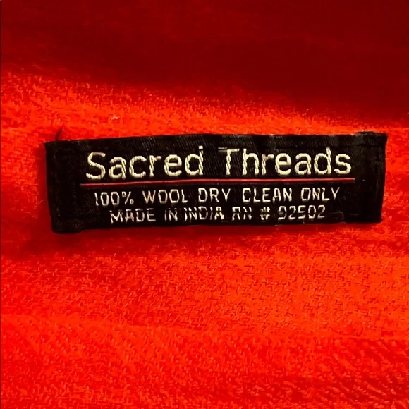 🧡 Sacred Threads 100% Wool Fringe Scarf | Vibrant Orange | Made in India - Picture 2 of 4